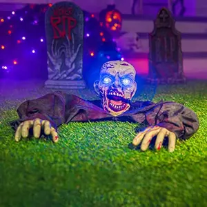 Halloween Outdoor Decoration Zombie Groundbreaker with Creepy Sound and Flashing Eyes for Haunted House Props, Yard, Lawn, Patio, Graveyard Halloween Outside Decorations