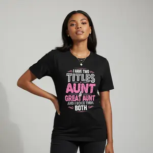 Women's Breathable Polyester Graphic Tee - Chic 'Aunt & Great Aunt' Design, Machine Washable, Perfect for Spring & Summer
