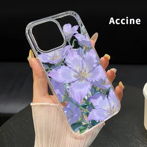 Clear Phone Case for iPhone 17 16  Pro Max Plus 15 14 13 12 11 Air E Lavender Floral Grace  Pattern Magnetic Sunction Acrylic Back Full Body Protective Cover