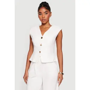 Metallic Button Front Crepe Knit Waistcoat