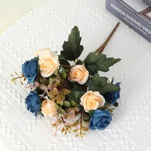 Artificial Rose Bouquet, Faux Rose Flower Bouquet, Artificial Mixed Flower, Artificial Flower Arrangements, Decorative Flowers for Home Living Room Bedroom Dining Room Wedding Party, Home Decor, Fruit