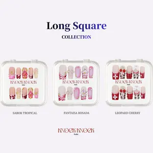KNOCK.KNOCK NAILS 2026 | Long Square Press-On Nails, 10PCS | 100% Handmade, Reusable, Custom-Sized |Salon-quality, Long-Lasting,Glossy design Acrylic Gel System