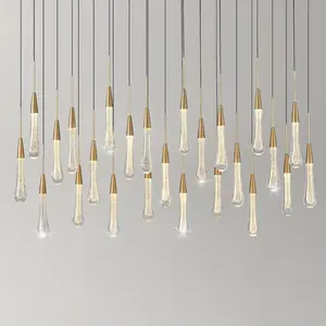 25-Light Long Gold Chandeliers For High Ceilings, Large Raindrop Chandelier