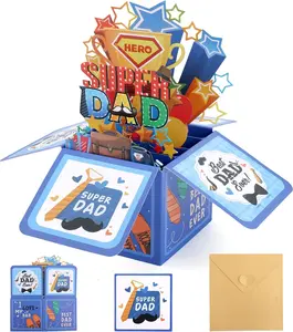 3D Super Dad Pop Up Card Gift Box with Envelope & Message Card – Funny Father’s Day Greeting Card for Dad, Stepdad, Grandpa, Husband, Bonus Dad, Unique Birthday & Appreciation Gift