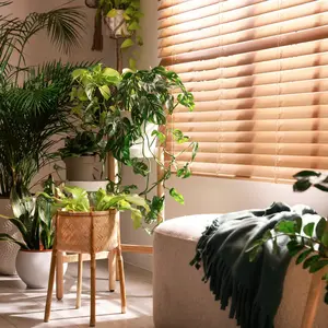 Bravada 2" Premium Faux Wood Blinds Stain Prints Color Natural with Advanced Tilt Mechanism & Moisture-Resistant Construction for Easy Use