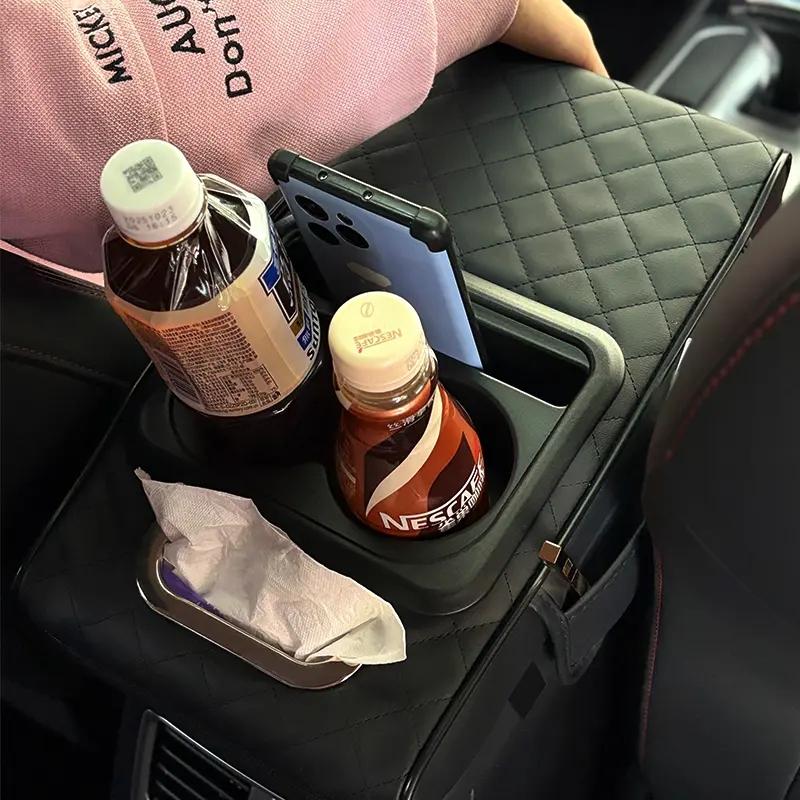 Multifunctional Car Armrest Cushion with Integrated Booster,2026 Upgraded Universal Style Memory Cotton Car Armrest Box Pad,Car Center Console Armrest Pillow with 2 Cup Holder,Phone Storage and Ergonomic Design for All Seasons,Car Interior Organizer