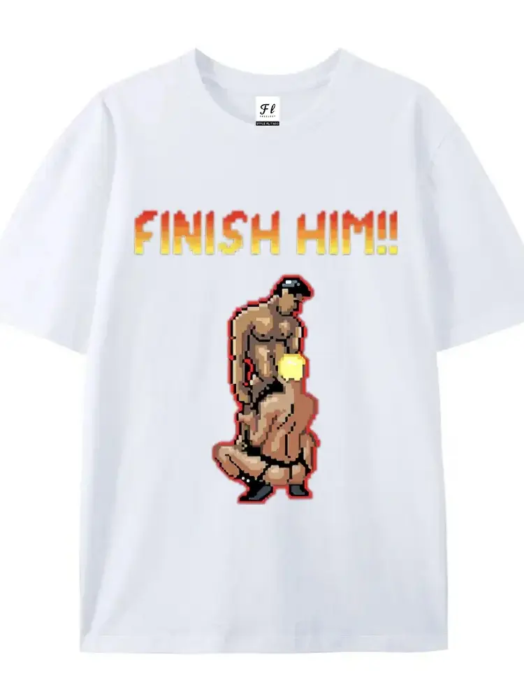 Finish Him Gayming T Shirt 8bit Gamer Gay LGBT T Shirt  Men Women Unisex Baggy Boyfriend Shir