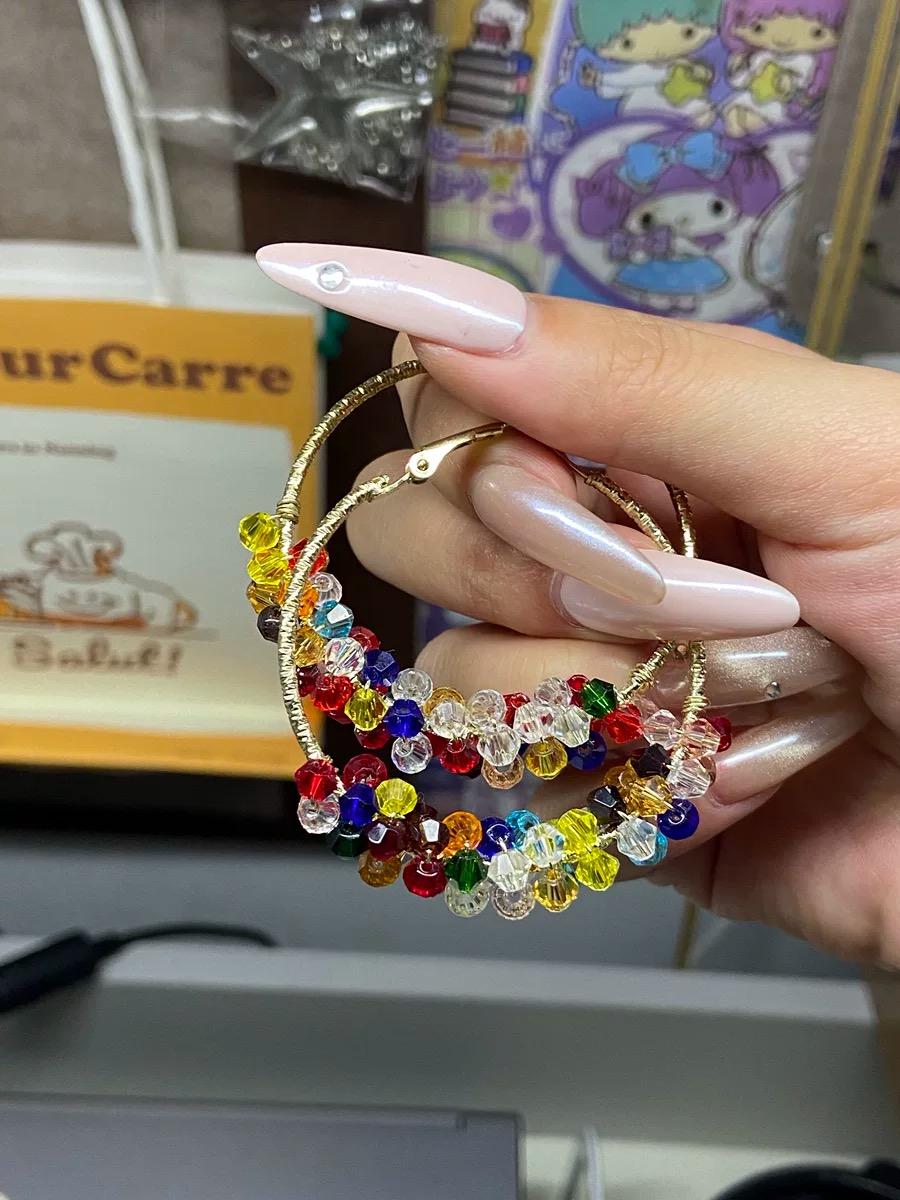 ANDKISS Silver-Post Hoop Earrings with Round Glass Pearls. Versatile "Dopamine" Colors. Sweet & Charming. Light Luxury, Niche Design. Instagram-Style. Fashionable Jewelry. Ideal Gift for Adults. A Perfect Choice for Gifting.