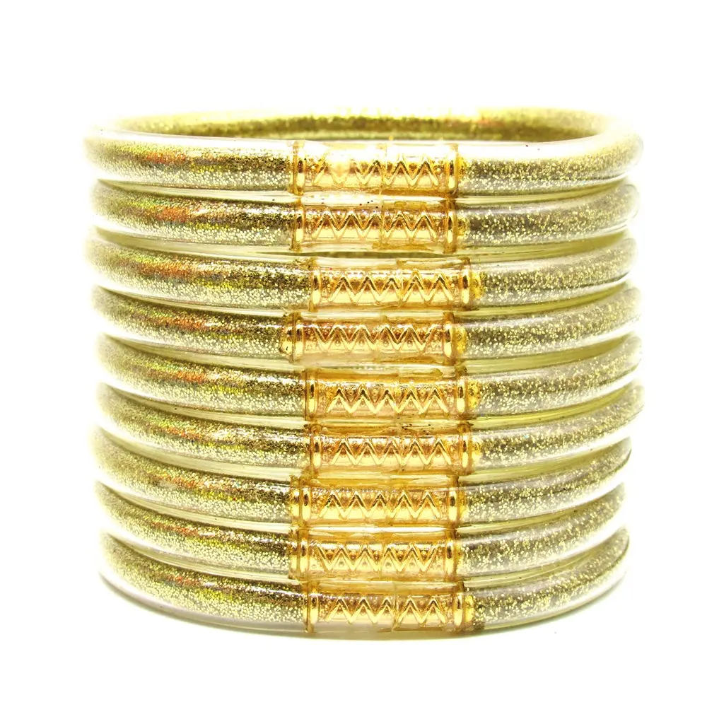 All Weather Bangles, Set of 9 Bracelets for Women, Soft with a Cosmic Shimmer, Waterproof Sparkle & Soundless Design