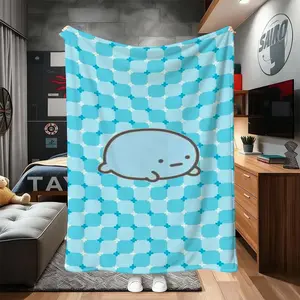 Cute Blue Grid Color Healing Hamster Theme Nap Blanket, Soft Cozy Bedding for Animal Lovers, Perfect Gift for Birthdays & Holidays