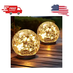 Solar Globe Lights Outdoor Waterproof, Cracked Glass Ball