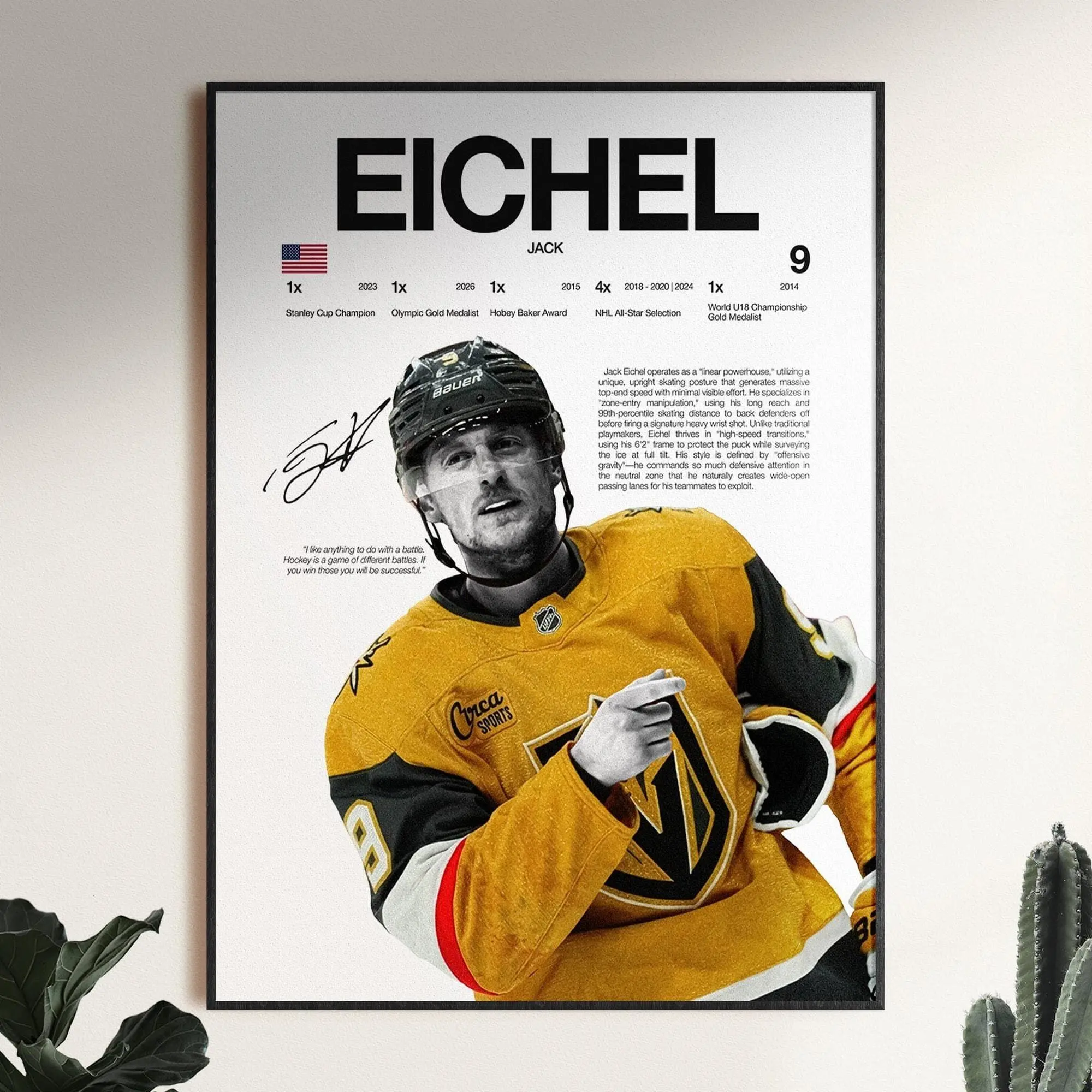 Jack Eichel Poster, Vegas Golden Knights Wall Print, Sports Decor, Hockey Room Print( Unframed - Print Only )
