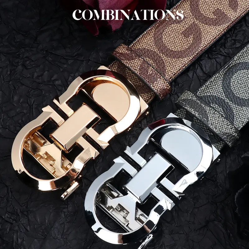 Men's Automatic Buckle Belt, High-End Business Casual Leather Waistband, Versatile Genuine Cowhide Pants Strap, New Design, Business Fashion Belt, Adjustable Belts