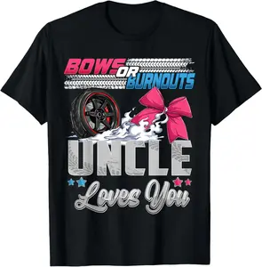 Men's Letter "burnouts or bows gender reveal Party Announcement Uncle" Print Round Neck Tee, Regular Fit Casual Short Sleeve T-shirt For Summer, Men's Top For Daily Outdoor