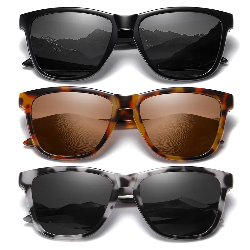 HAOLOTA 3-Pack Unisex Polarized Vintage Square Frame Sunglasses - Black, UV400 UV Protection, Glare-Filtering, Casual Outdoor Fashion Eyewear Accessories for Women, Polarized Vintage Sunglasses, Unisex Polarized Sunglasses