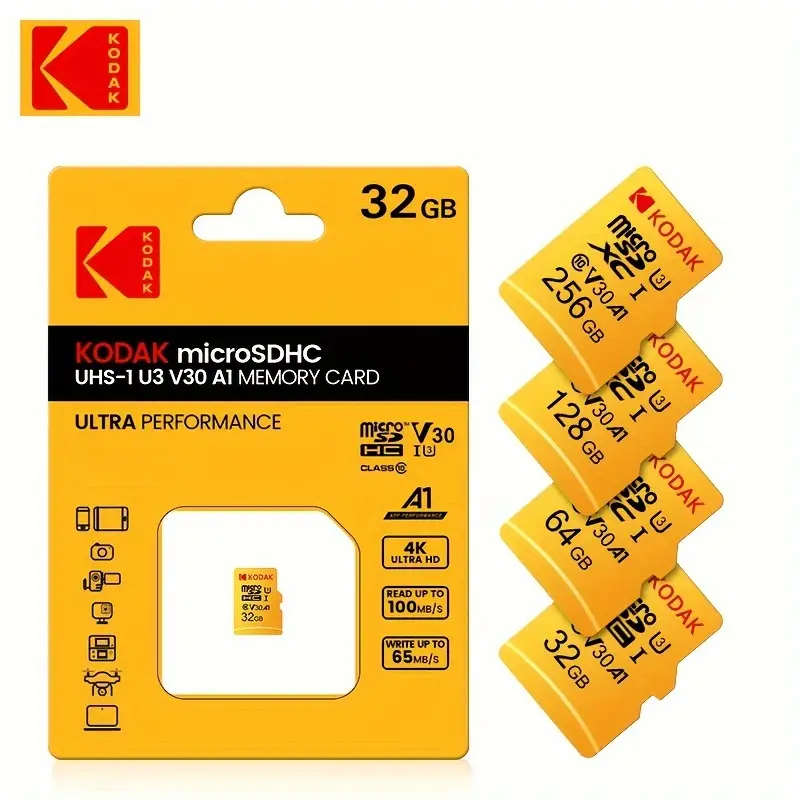 KODAK High-Speed U3 Micro SD Card - Class 10, 64GB/128GB/256GB Mini TF Flash Memory for Phones & Dash Cams Gift for Christmas