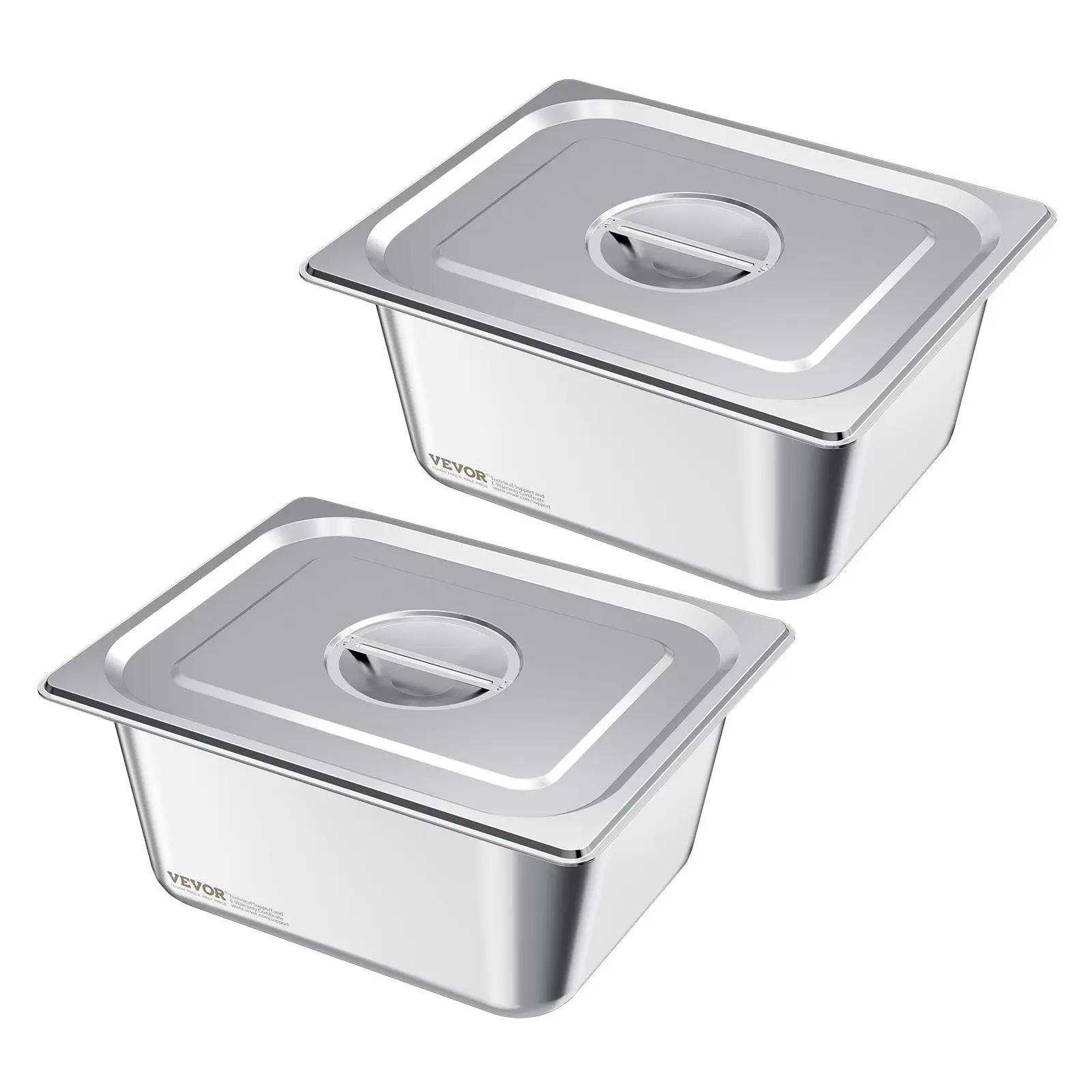 【Summerfinds】VEVOR 2-Pack Stainless Steel Cooking Utensils, 6-Inch Deep Anti-Jam Round Steam Hotel Pans Set with Lids, Reusable Storage Containers for Home Party & Restaurant Kitchenware