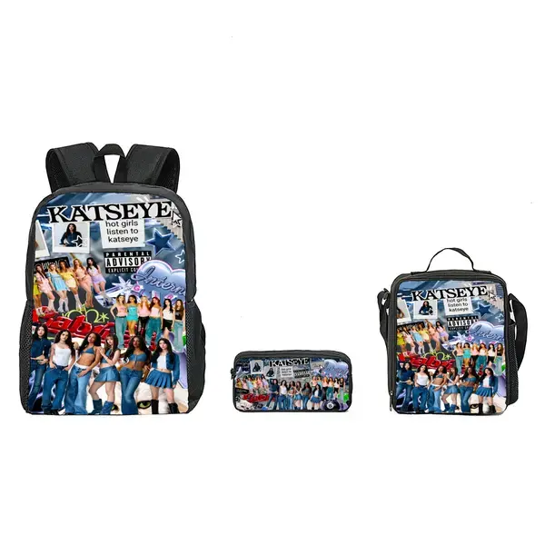 KATSEYE Kpop Style 3 Piece Backpack Set for Teen Girls, Pink Aesthetic School Bag with Lunch Box & Pencil Case, Large Capacity Daypack with Adjustable Padded Shoulder Straps for Back to School Holidays