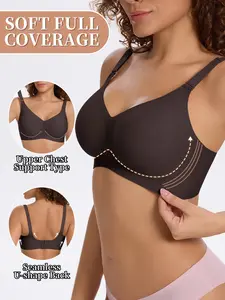 Women's Jelly Bra, Adjustable Bras, Sexy Minimalist Simple Design, Soft, Fit, Adjustable Criss-Cross Band Straps, Deep V Neckline, Wireless U-Shape Back, Daily Wear, Medium Support