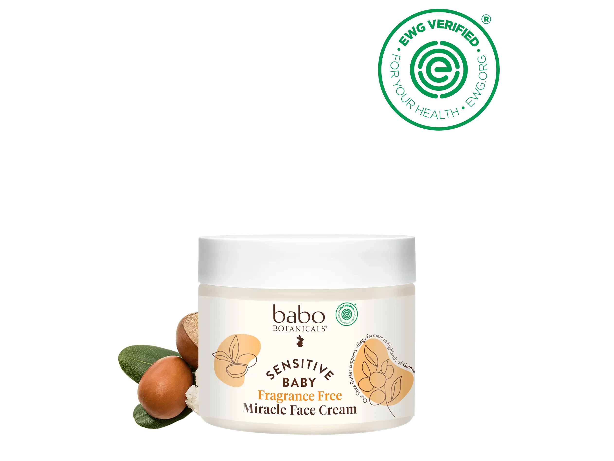 Babo Botanicals Sensitive Baby Fragrance Free Miracle Face Cream – EWG Verified – net wt. 2 oz / 57 g