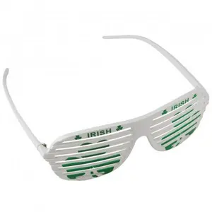 12 PACK St Patricks Day Glasses White Shamrock Irish Shutter Shades WS1167D