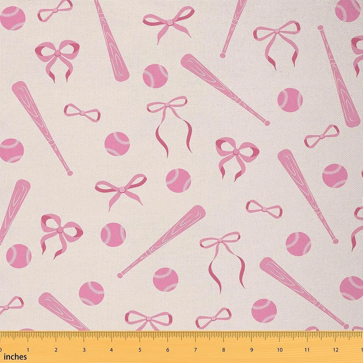 Sport Baseball Fabric Woman Bowknot Flannel Polyester Fabrics,Baseball Bat and Ball Quilting Supplies Sewing,Princess Style Pink Sports DIY Crafts