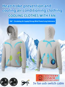 Men's Outdoor Casual Work Wear Hooded Long Sleeve Sun Protection Cooling Fan Jacket, Summer Heat Resistant Hoodie