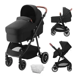 fathersdaygift VEVOR Standard Baby Stroller, Infant Toddler Stroller with Bassinet, 3rd-Gear Adjustable Backrest Foldable Reversible Seat, Carbon Steel Newborn Stroller with Leg Cover and Mesh Net, Black