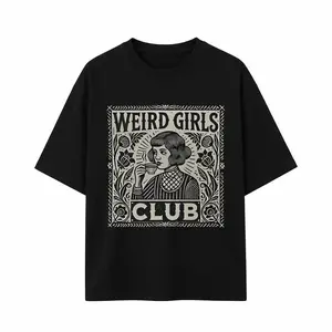 Weird Girls Club Shirt • Whimsy Goth Graphic Tee • Retro Alt Girl T-Shirt • Weirdcore Witch Aesthetic Clothing，Black-Hoodie-front Black-Sweatshirt-front，More Color Options (Coffee, Red, Green, Blue, Purple) Casual Round Neck Unisex