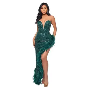 Women Strapless Backless Sequin Feather Midi  for Party Evening Wedding Guest Cocktail Short  Off the colorful elegant a-line maxi  fall winter  knit  high neck    fabric long  Chic  sexy  square flare  Cross Halter casual comfy Lantern Sleeve Dress