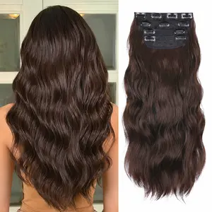 Dark Brown 20 Inch Clip in Hair Extensions Long Wavy Thick Hairpieces Synthetic Fiber Double Weft Hair Extensions for Women