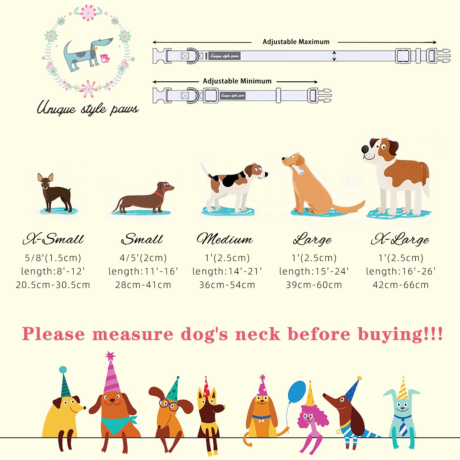 Unique Style Paws Spring Flower Dog Collar with Plastic Buckle for Small, Medium & Large Dogs - Adjustable Puppy Accessory for Girl Boy Dogs