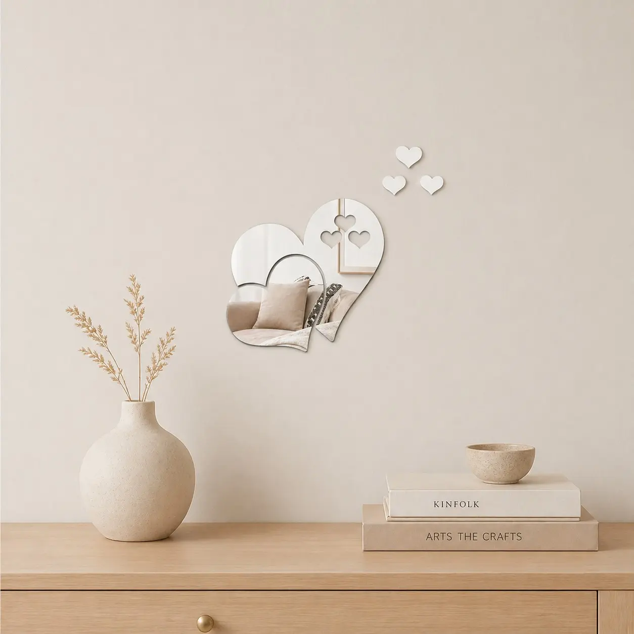 Acrylic Mirror Stickers, Decorative Wall Sticker, Shatterproof Heart Design, Set of 5 (10.2x7.8 Inches), Perfect for Home & Office Decor, Decoration, Easy Application