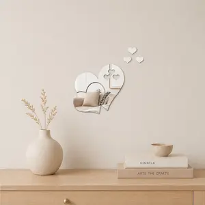 Acrylic Mirror Stickers, Decorative Wall Sticker, Shatterproof Heart Design, Set of 5 (10.2x7.8 Inches), Perfect for Home & Office Decor, Decoration, Easy Application