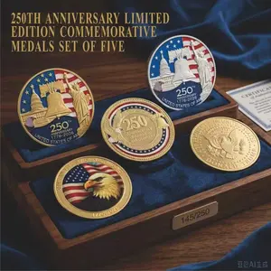 5PCS America250 250th US Anniversary Commemorative Coin Set - 1776-2026 Limited Edition Unisex Independence Day Collectibles, 40mm 3D Relief Craftsmanship, Crystal-Clear Acrylic Capsule No Tarnishing/Scratches, Museum-Quality Luster Party Gift