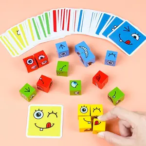 Face Change Cube Table Card Game Montessori Expression Puzzle Building Blocks Toys Early Learning Educational Match Toy For Kids