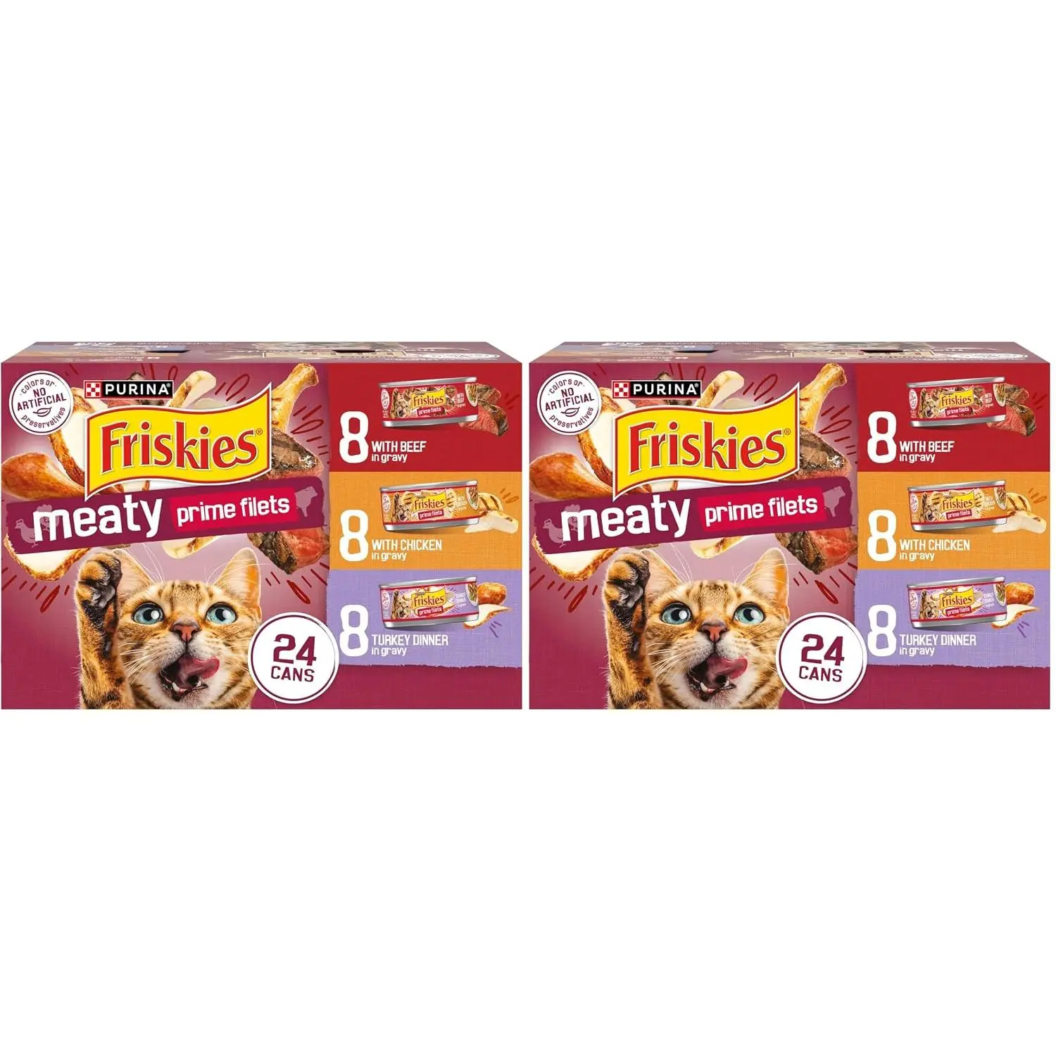 Purina Friskies Gravy Wet Cat Food Variety Pack, Prime Filets Meaty Favorites - (Pack of 24) 5.5 oz. Cans
