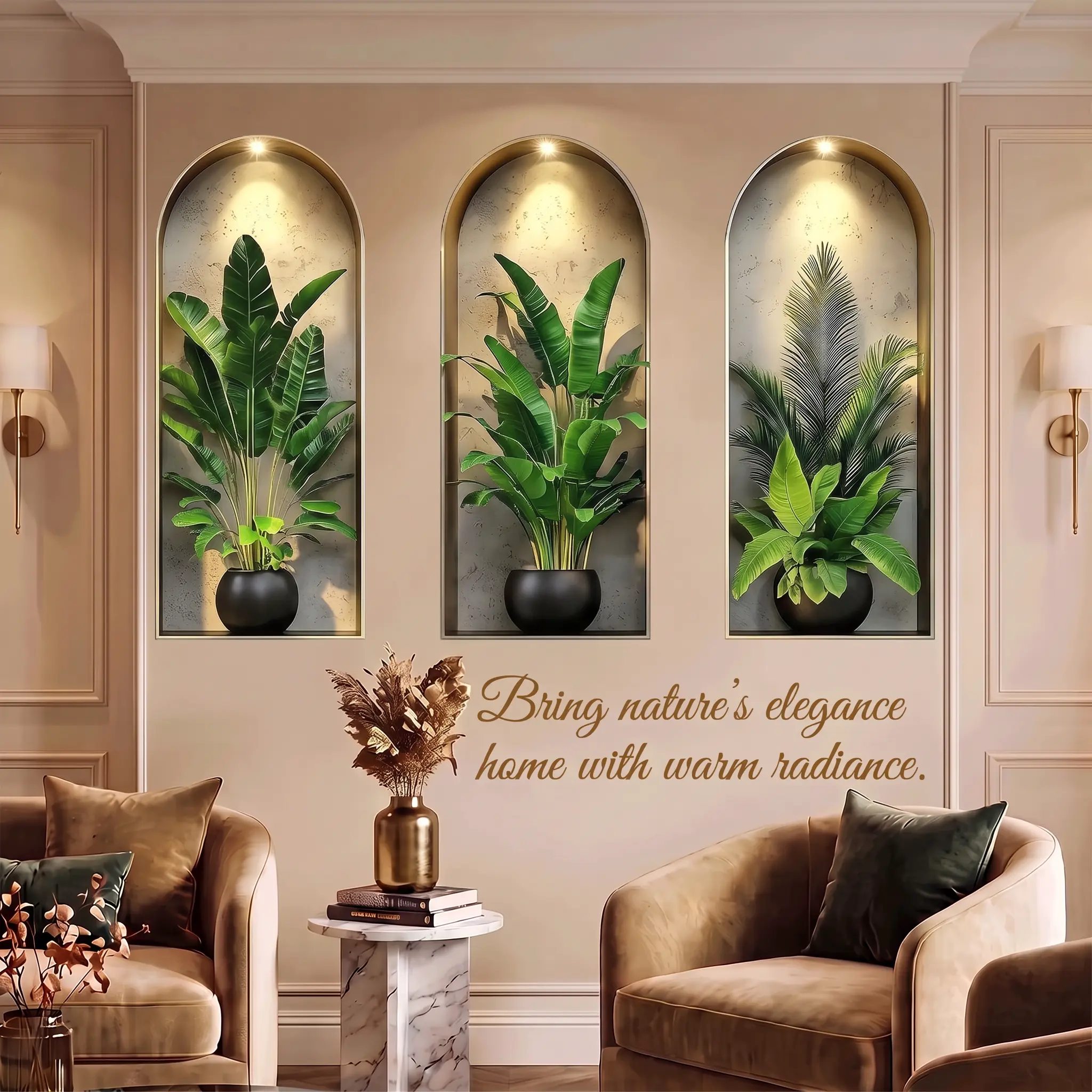 Elegant Tropical Plant Wall Stickers, 3 Piece Set, Bohemian Aesthetic Decor, Living Room Bedroom Hallway Staircase Farmhouse Style
