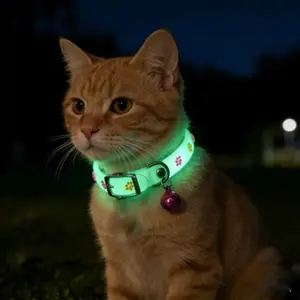 Random Color Pet Glow Collar, Night Light Cute Pet Collar, Paw Print Glowing Collar, Safe Anti-Lost Collar for Small Dogs, Cats and Kittens, Multiple Colors