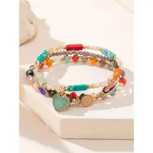 Boho Style Heart Charm Decor Beaded Bracelets, Heart Shaped Bracelet, Fashionable Beaded Bracelets for Women & Girls, Trendy All-match & Exquisite Jewelry for Birthday Gift