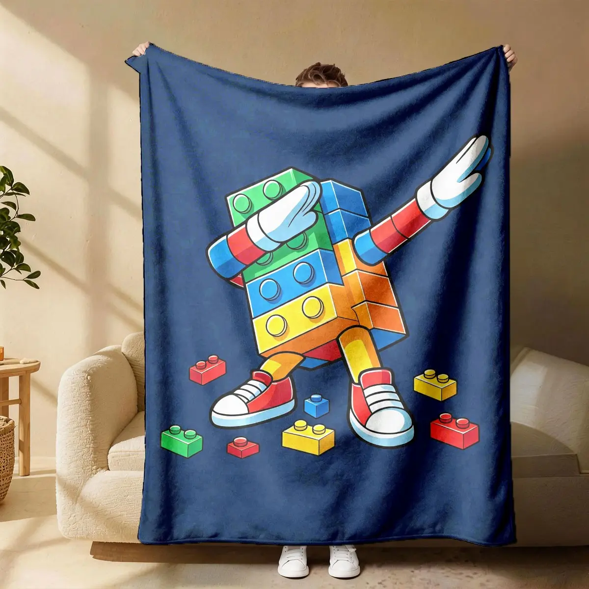Hip-Hop Dab Dance Lego Print Lightweight Flannel Blanket, Soft and Breathable, Ideal for Bedroom, Sofa, Office, Camping, Travel