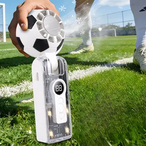 Football Design Handheld High-speed Fan with Ice-cold Mode, 5 Wind Speeds, Rapid Ice-cold in 3s, Warm Light and 4 Lighting Modes, 3600mAh Rechargeable Soccer Fan Suitable for Watching Game, Summer, Travel and Outdoor
