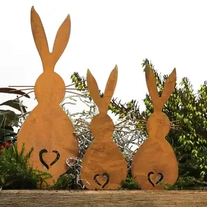 Set of 3 Vintage Iron Rabbit Garden Decorations, Rustic Bunny Yard Art, Durable Metal Rabbits for Lawn Decoration, Garden Accessories