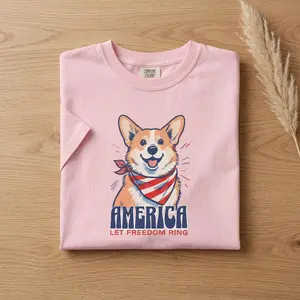 Comfort Colors Patriotic Corgi TShirt, America Dog Graphic Soft Cotton Tee, Unisex Fit for Dog Lovers & USA Fans, Gift for Pet Owners