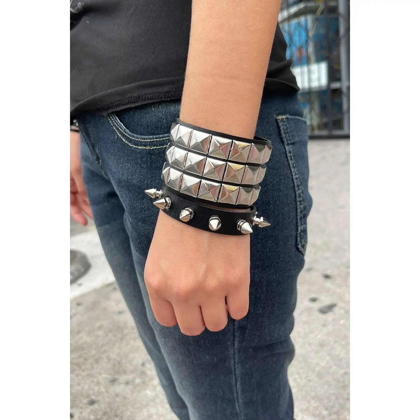 Y2K Gothic Studded Faux Leather Bracelets