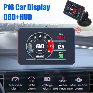 P16 Car Head-Up Display with 360 Degree Rotating Suction Cup Stand, Obdii Smart Speedometer, Rpm, Water Temperature, Voltage, Engine Fault Alarm, Car Display Screen