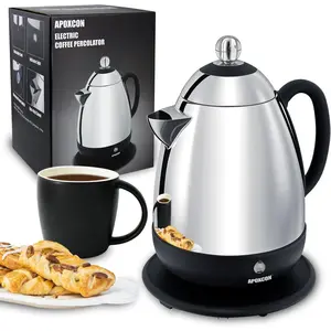 Electric Coffee Percolator, Stainless, with Clear Brew Progress Knob, No-Drip Spout, Auto Keep Warm, Serving, 10 Cup, Silver