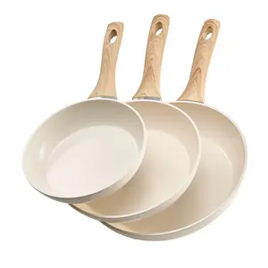 【Summervibes】VEVOR Frying Pan Skillet,  Aluminum Egg Fry Pans, 3 Piece (8, 9.5, 11 in), Nonsitck Ceramic Heavy-Duty Skillets with Heat-Resistant Handle, Chef's Kitchen Cookware for Gas, Electric, Induction, Beige
