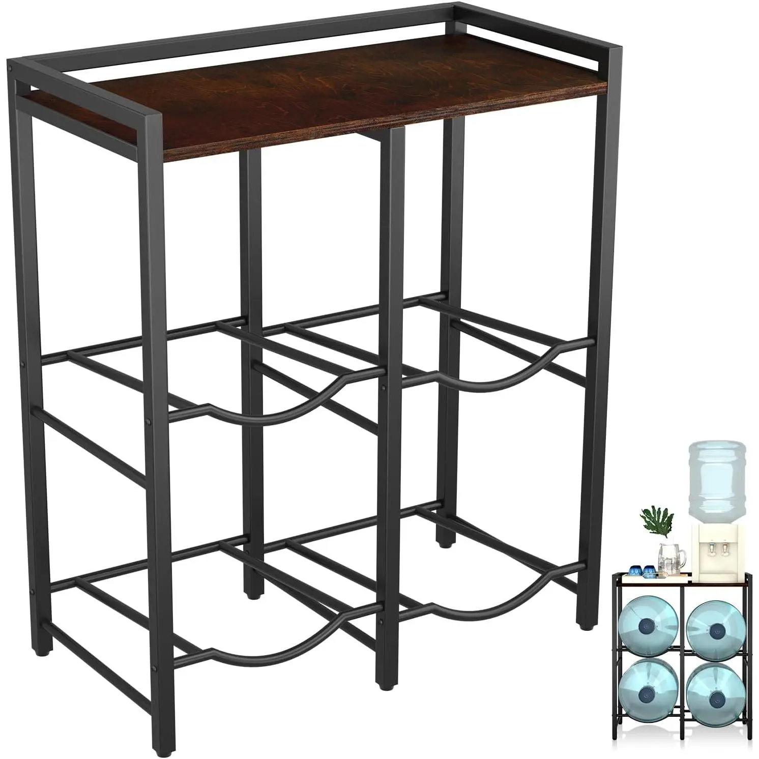 5 Gallon Water Jug Holder for 4 Bottles with Rustic Brown  Top Shelf, 5 Gallon Water Jug Stand, 5 Gallon Water Bottle Holder, Heavy Duty Water Dispenser Stand for Home Kitchen/Office/LivingRoom