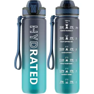 Water Bottle with Straw, 32oz Motivational Water Bottles with Time Marker to Drink, Tritan BPA Free, 1L Sports Water Bottle with Carry Strap LeakProof for Women Gym Fitness Outdoor (1 Pack) : Sports & Outdoors